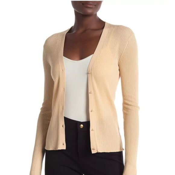 Vince. Lettuce Edge Cardigan L Cashew color - Picture 1 of 11